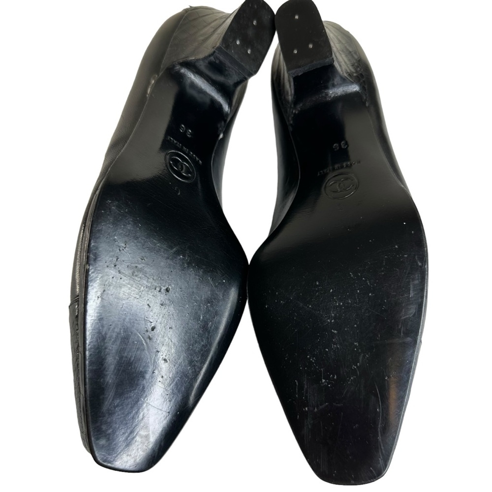CHANEL Pump Size US 5.5 EU 36 Black Leather Block Mid Heel Closed Toe Made Italy - Picture 14 of 16